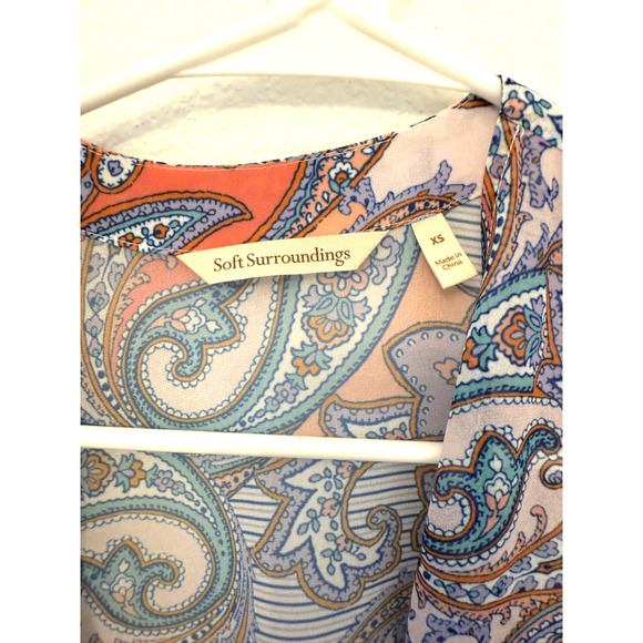 Soft Surroundings Cardigan Set Womens XS Kimono + Tank Petite Blue Paisley - Picture 6 of 7